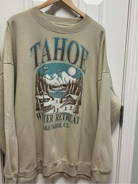 State of Mine XXL Beige Fleece Cotton Blend Crewneck Graphic Lake Tahoe CA